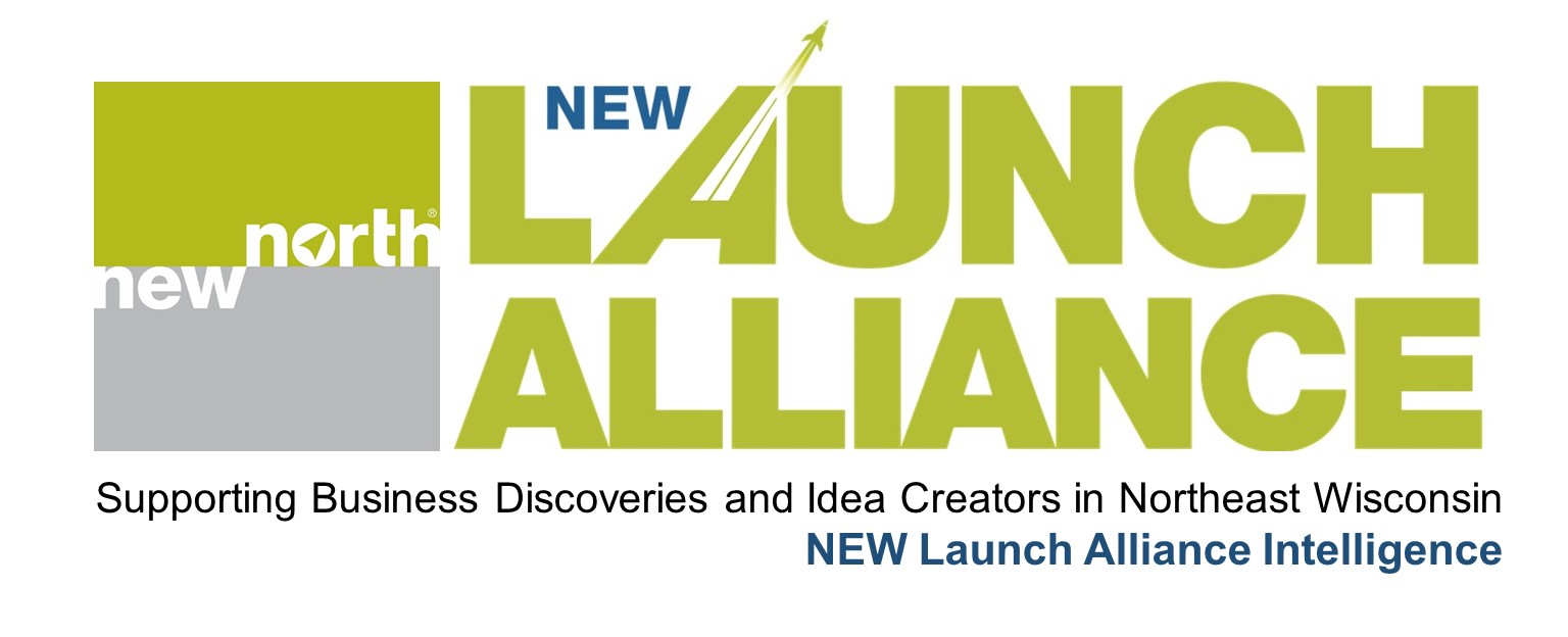 New North New Launch Alliance Logo - subtext, supporting business discoveries and idea creators in Northeast Wisconsin